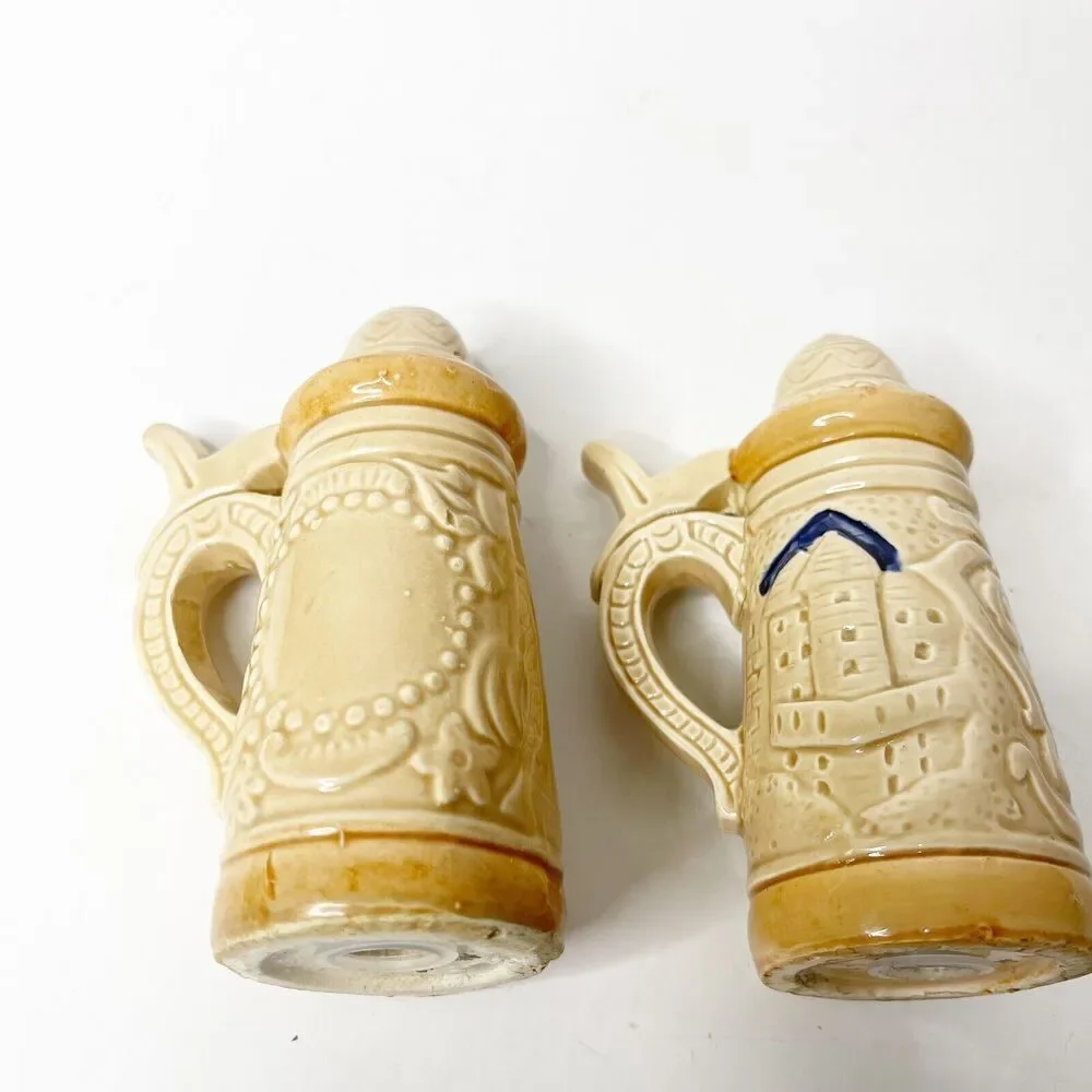 Vintage German Beer Stein Salt & Pepper Shakers Ceramic Oktoberfest Brewery